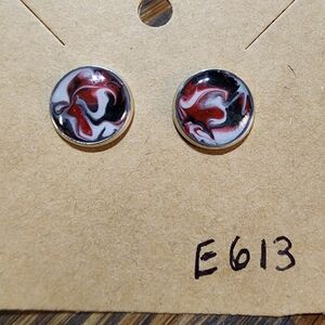 Red and Black Swirl Stud Earrings